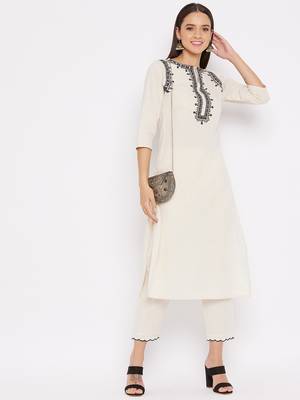 Off-white embroidered cotton salwar 3