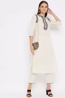 Off-white embroidered cotton salwar