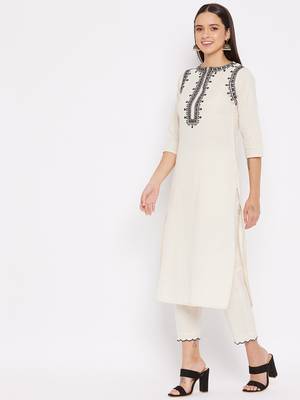Off-white embroidered cotton salwar 4