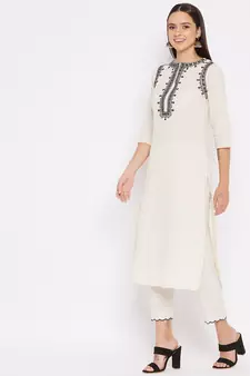 Off-white embroidered cotton salwar