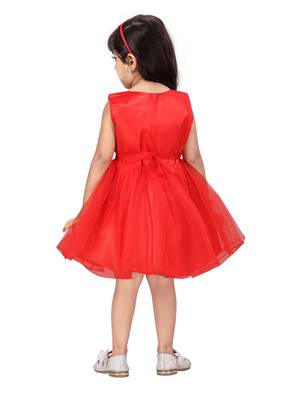 Red plain polyester kids-frocks 4