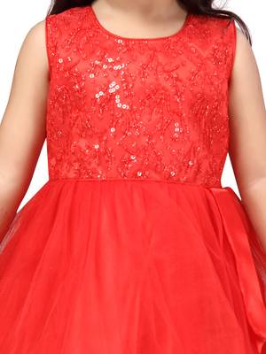 Red plain polyester kids-frocks 5