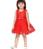 Red plain polyester kids-frocks