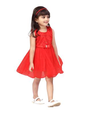 Red plain polyester kids-frocks 2