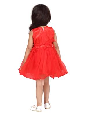 Red plain polyester kids-frocks 4