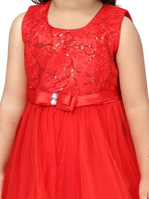 Red plain polyester kids-frocks 5