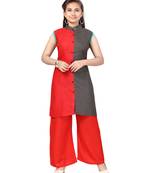 Red plain cotton girls-top-bottom