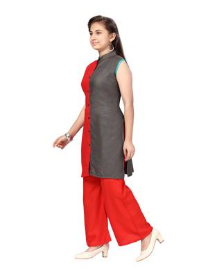 Red plain cotton girls-top-bottom 3