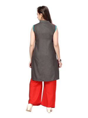 Red plain cotton girls-top-bottom 4