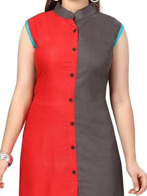 Red plain cotton girls-top-bottom 5