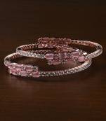 Rose Gold Plated Baby Pink Stone Embellished American Diamond Bangles BD584