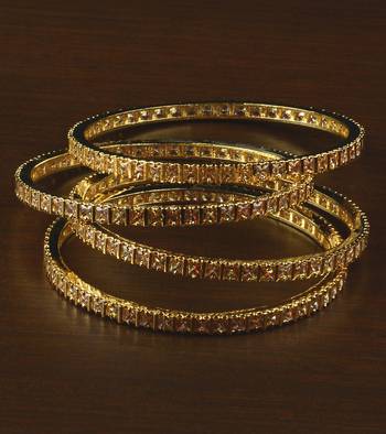 Gold plated champagne stone embellished american diamond bangles bd586 1