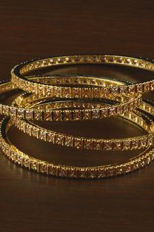 Gold Plated Champagne Stone Embellished American Diamond Bangles BD586