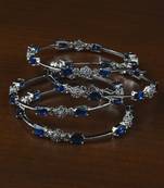 Rhodium Plated Electric Blue Stone Embellished American Diamond Bangles BD587