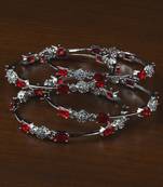 Rhodium Plated Electric Red Stone Embellished American Diamond Bangles BD588