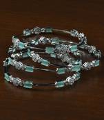 Rhodium Plated Mint Stone Embellished American Diamond Bangles BD589