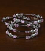 Rhodium Plated Baby Pink Stone Embellished American Diamond Bangles BD590