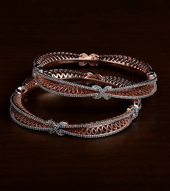 Rose Gold Plated Designer American Diamond Bangles BD591 2