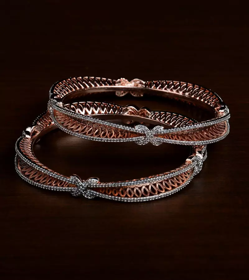 Rose Gold Plated Designer American Diamond Bangles BD591