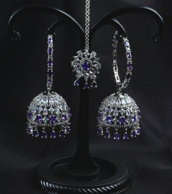 Rhodium Plated Purple Stone Embellished American Diamond Jhumka 216ED616 1
