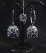 Rhodium Plated Purple Stone Embellished American Diamond Jhumka 216ED616
