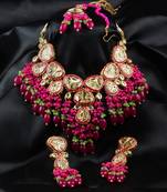 Magenta Gold Tone Maroon Beaded Designer Kundan Necklace 317FNN290