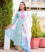 Blue printed cotton kurta-suits