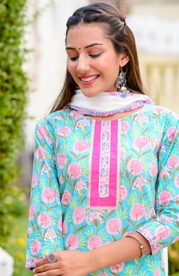Blue printed cotton kurta-suits 5