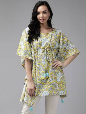 Yellow printed cotton kurtas-and-kurtis 1