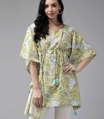 Yellow printed cotton kurtas-and-kurtis