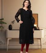 Ada Hand Embroidered Black Georgette Lucknow Chikankari Kurta With Slip - A200509