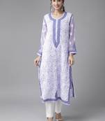 Ada Hand Embroidered Mauve Georgette Lucknowi Chikankari Indian Women Kurta with Slip - A223974