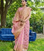 Light pink woven chanderi silk saree with blouse