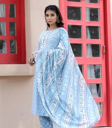 Blue printed cotton kurta-suits