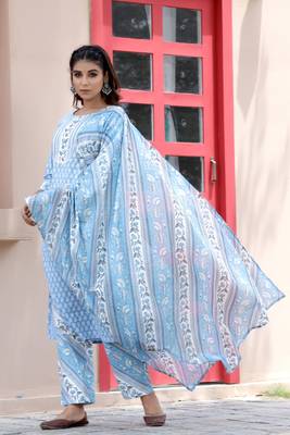 Blue printed cotton kurta-suits 3