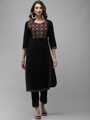 Black plain rayon kurti-trouser 1