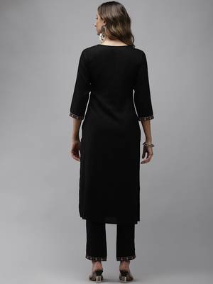 Black plain rayon kurti-trouser 2