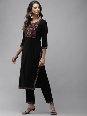 Black plain rayon kurti-trouser 3