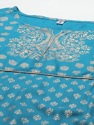Sky-blue printed cotton kurta-suits 4