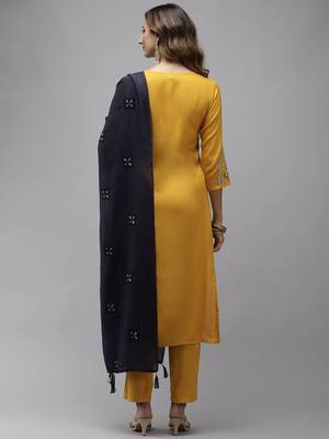 Yellow embroidered rayon kurta-suits 2