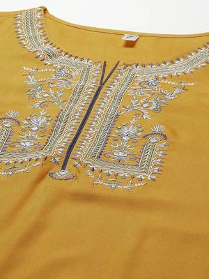 Yellow embroidered rayon kurta-suits 3