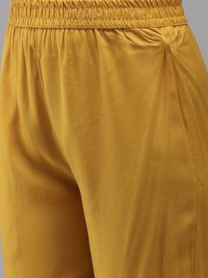 Yellow embroidered rayon kurta-suits 4