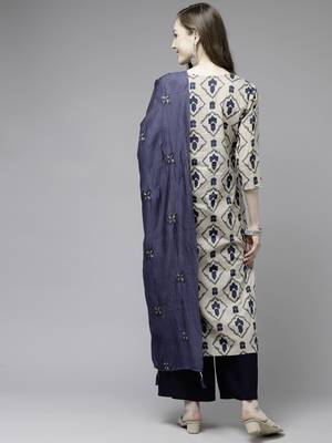 Beige printed cotton kurta-suits 2