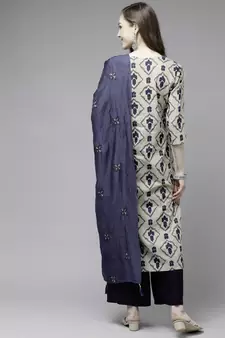 Beige printed cotton kurta-suits