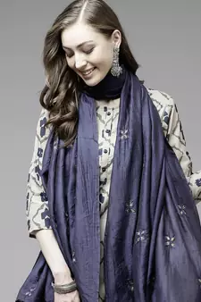 Beige printed cotton kurta-suits