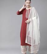 Maroon embroidered cotton kurta-suits