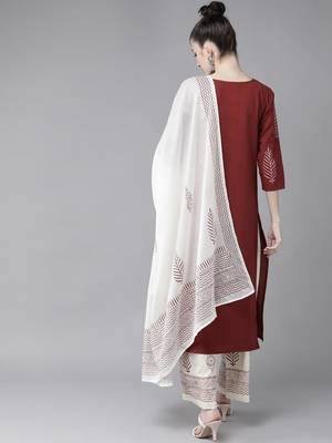Maroon embroidered cotton kurta-suits 2