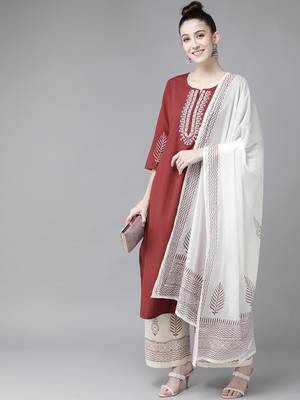 Maroon embroidered cotton kurta-suits 3