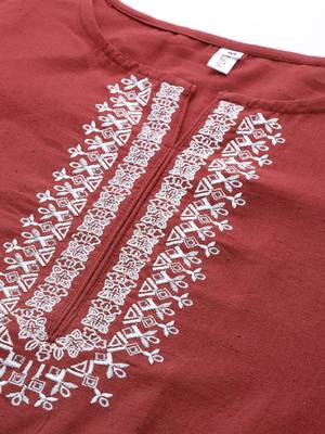 Maroon embroidered cotton kurta-suits 4