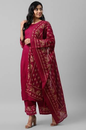 Pink plain cotton kurta-suits